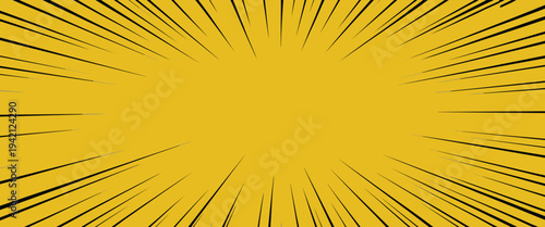 Yellow background with radiating black speed lines in a comic book style