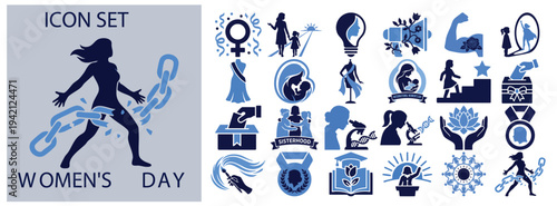 Two Color set of  EMPOWERMENT, GLOBAL UNITY, LEADERSHIP, EDUCATION, RECOGNITION, CREATIVITY, HEALTH AND WELLNESS, STEM ADVANCEMENT, SISTERHOOD Flat Vector Illustration on Transparent Background