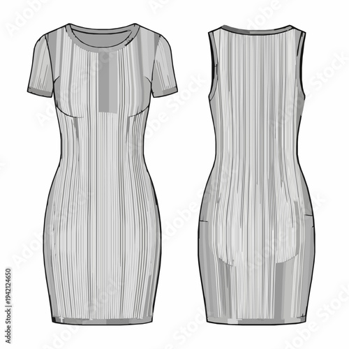 Ribbed bodycon dress set sleeveless and short sleeve technical vector