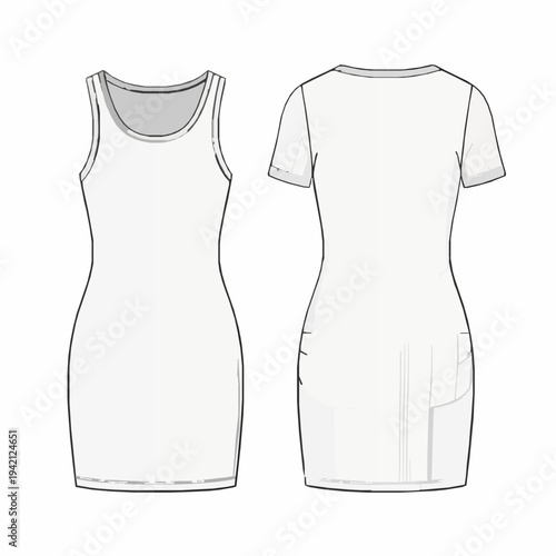Sleeveless and short sleeve rib bodycon dress flat sketch vector