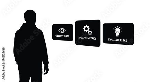 Set of 3 business icons vector, risk management and data analysis