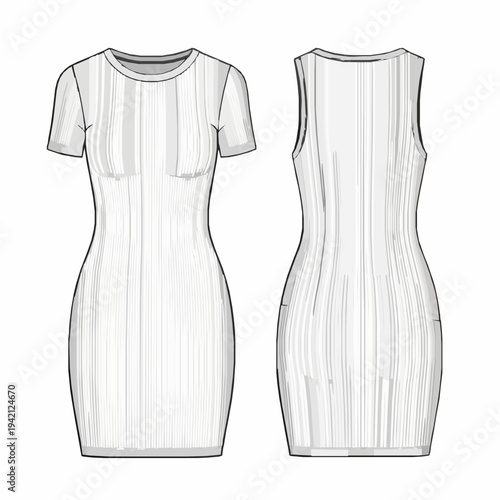 Short sleeve and sleeveless rib bodycon dress fashion CAD vector