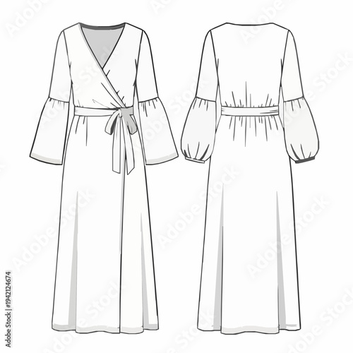 Bell sleeve crossover maxi dress with tie front and back fashion CAD