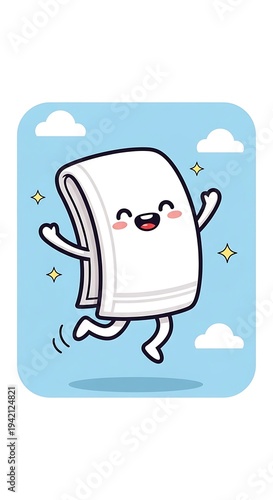 Happy cartoon toilet paper character running.