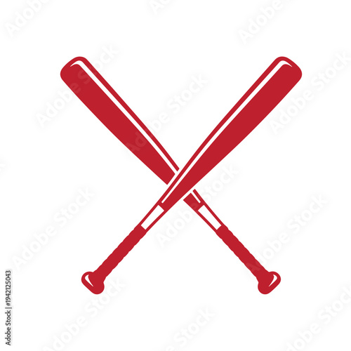 Two red baseball bats crossed over each other on a white background