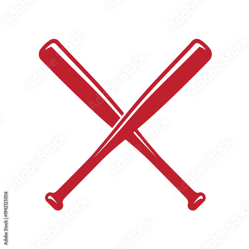 Two red baseball bats crossed over each other in an X shape on white background  sports equipment