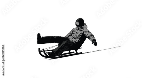 Man sledding down snowy hill in winter gear vector