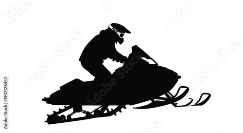 Vector silhouette of snowmobiler on white background