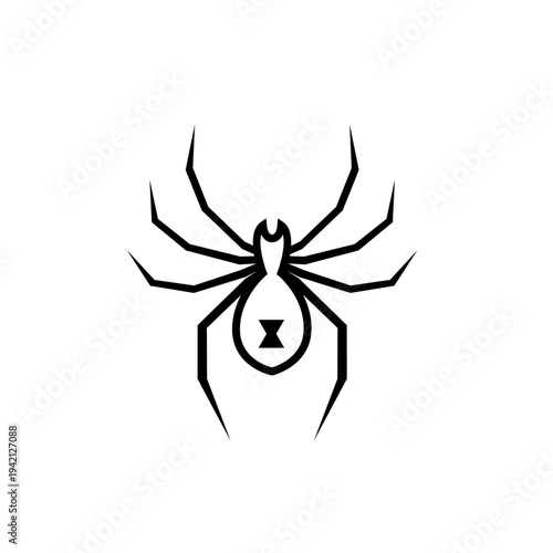 Stylized Black Widow Spider Logo with Hourglass Symbol