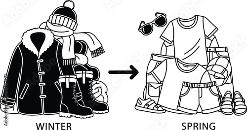 Vector seasonal clothing transition from winter to spring