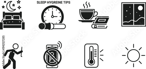 Vector icons illustrating daily routine and time management concepts