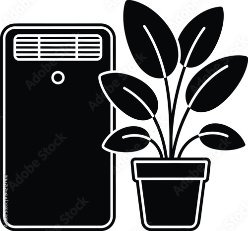 Vector graphic of air conditioner and potted plant for home decor