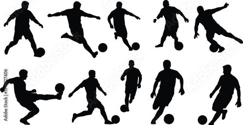 Vector soccer player silhouettes in various actions
