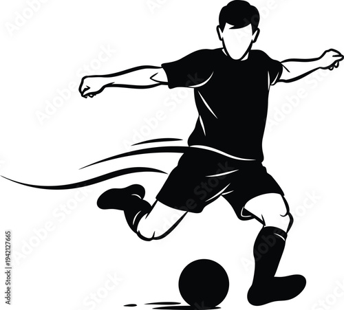 Vector illustration of a soccer player kicking a ball in motion