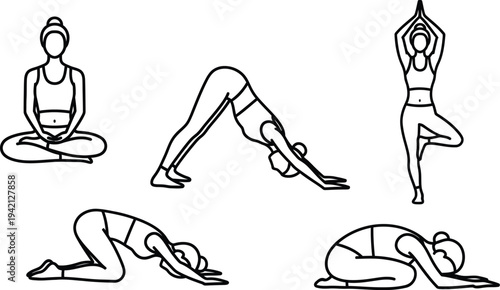 Vector yoga poses for flexibility and balance