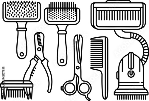 Vector graphic of various hairdressing and grooming tools