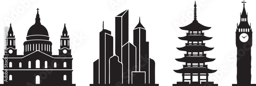 World famous architecture silhouettes collection. City landmarks and travel symbols vector set.