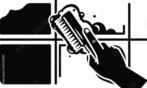 Vector graphic of hand holding comb against window pane