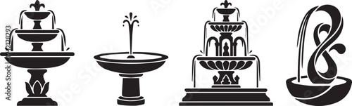 Set of Classic and Modern Fountain Vector Illustrations