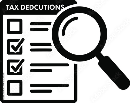 Vector illustration of tax deduction checklist with magnifying glass