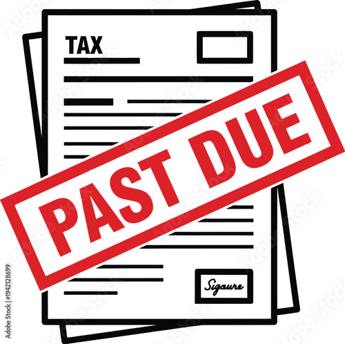 Overdue tax documents vector illustration with past due stamp
