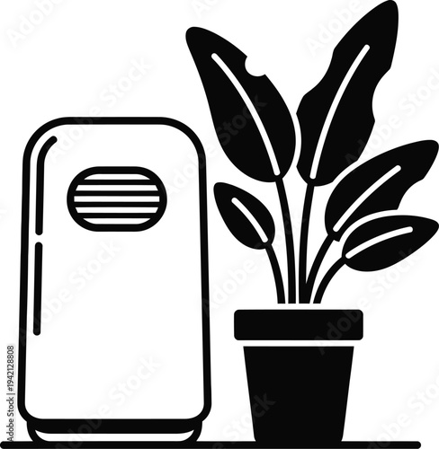 Vector air purifier and plant illustration for healthy indoor environment