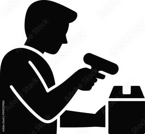 Silhouette of people including man with gun and worker with hammer vector illustration