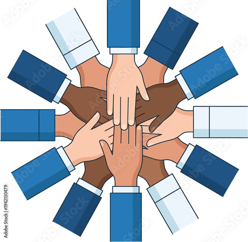 Diverse Hands Joining Together in Unity for Team Collaboration