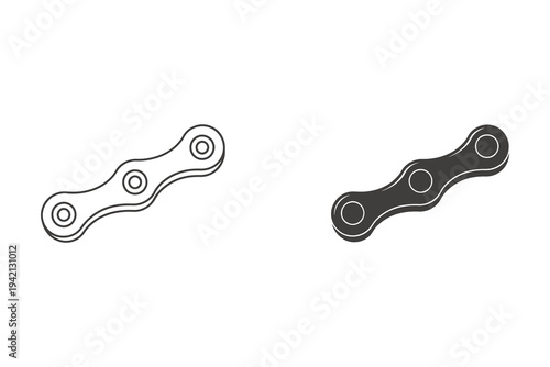 Detailed illustration of bicycle chain links in black and white, showcasing mechanical design, bike components, and vector graphics for cycling enthusiasts and industrial concepts.