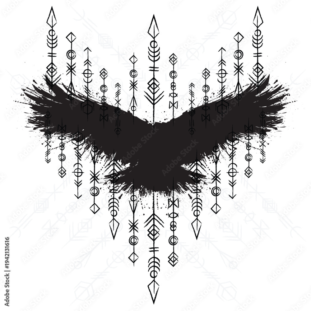 Fototapeta premium Tunic grunge ink blots raven