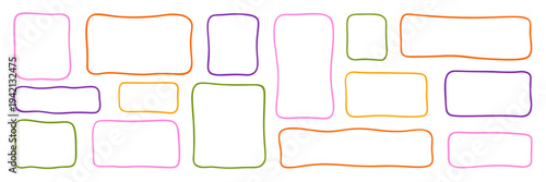 Wavy text box, organic frame and irregular shapes doodle. Hand drawn colorful abstract border and empty fluid form. Vector illustration isolated on white background.