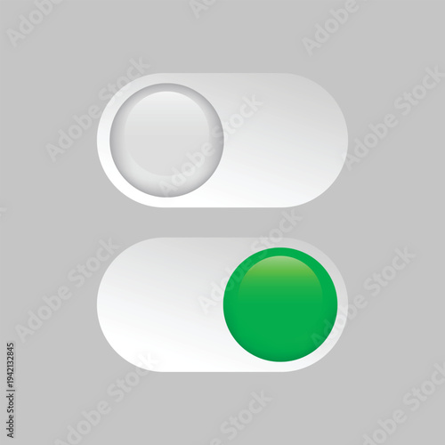 Set of modern toggle switch buttons for user interface design isolated on grey background