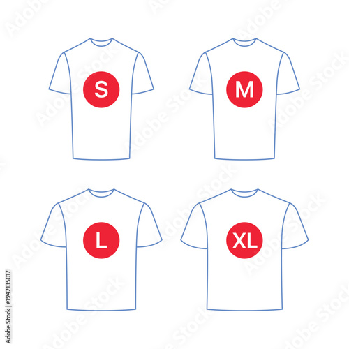 t-shirt size chart vector, clothing size icons S M L XL, apparel sizing guide illustration, shirt size labels vector, ecommerce clothing size chart, fashion size symbols, printable t-shirt size guide,