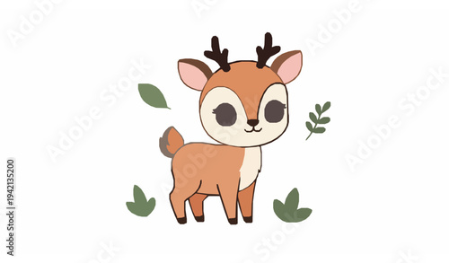 Cute baby deer cartoon animal vector illustration adorable forest fawn isolated on white background