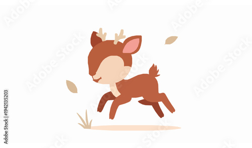 Cute cartoon baby deer jumping playful forest fawn vector illustration isolated on white background