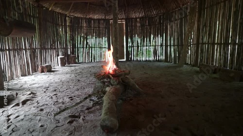 Traditional Fire Inside a Shuar Amazonian Hut