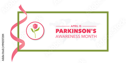 Vector illustration for Parkinson’s Awareness Month featuring tulip flower and awareness ribbon. Medical concept highlighting neurological disease awareness, support, research, and global campaigns