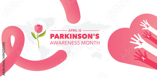 Vector illustration for Parkinson’s Awareness Month featuring tulip flower and awareness ribbon. Medical concept highlighting neurological disease awareness, support, research, and global campaigns