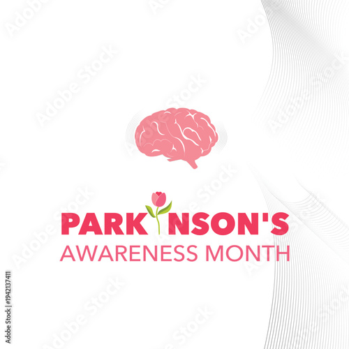 Vector illustration for Parkinson’s Awareness Month featuring tulip flower, brain and awareness ribbon. Medical concept highlighting neurological disease awareness, support, research, and global campa