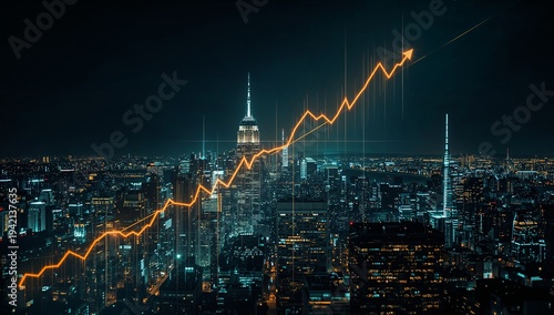 Financial Growth Chart Over Modern City Skyline