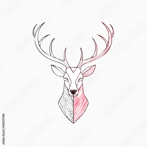 Geometric Deer Head with Antlers Illustration 1.