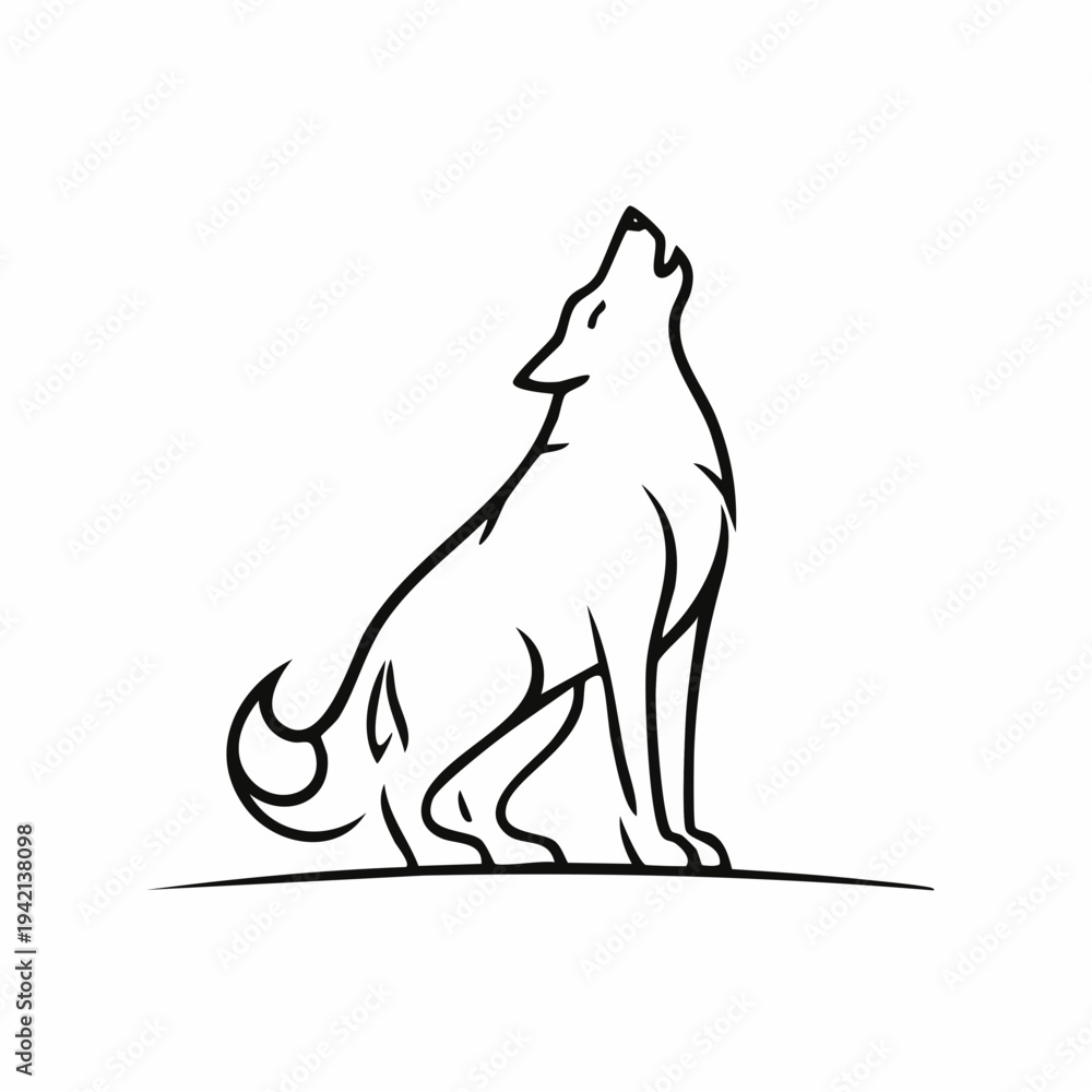 Obraz premium Black and White Wolf Illustration Howling.