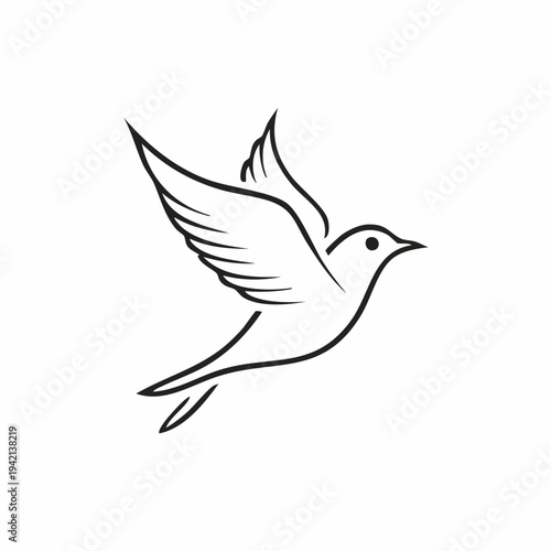 Simple Line Drawing of Flying Bird.