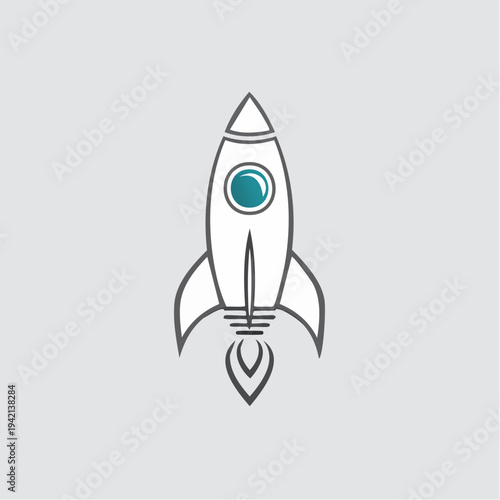 Simple Black Line Drawing of Rocket Ship.