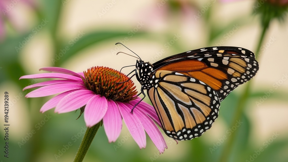 Obraz premium Monarch Butterfly on Purple Echinacea Flower