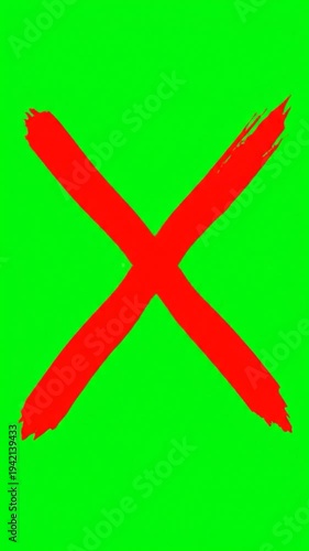 Red cross mark on a vibrant green background, symbolizing negation
