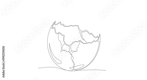 Continuous line drawing of globe with cracked surface