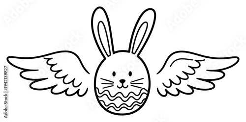 Cute flying easter egg with bunny ears and angel wings