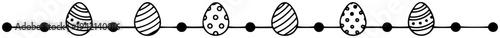 Horizontal easter egg border with decorative patterns line art