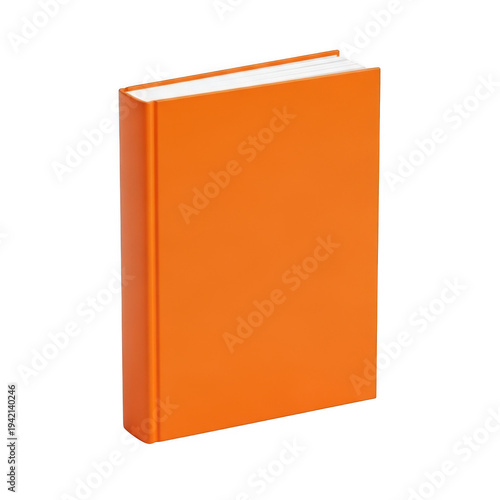 A vibrant orange book standing upright against a white background